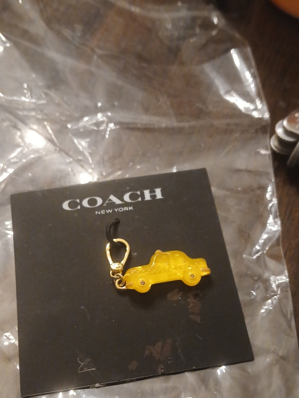 Coach Yellow Taxi Charm Key Fob with Gold Hardware